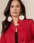 MJ- Quill Flower PomPom Earrings - Black/white rabbit