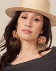MJ- Quill Flower PomPom Earrings - Hide/ brown beaver