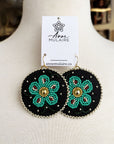 MJ- Metis Large Flower Earrings- Jade/Black