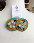 MJ- Metis Large Flower Earrings- Jade/Brown