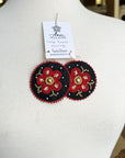 MJ- Metis Large Flower Earrings- Red/ Black