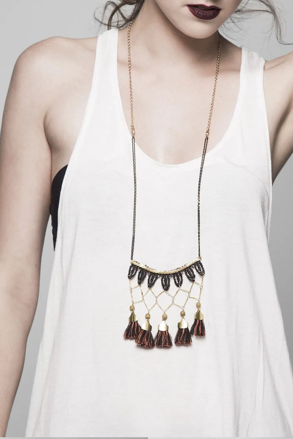 This Ilk - Cali necklace - Black and ember tassels