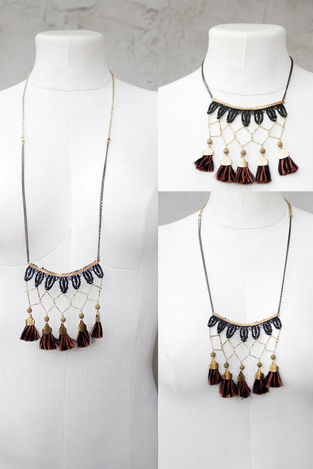 This Ilk - Cali necklace - Black and ember tassels