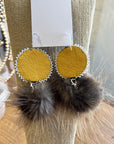 MJ- Quill Flower PomPom Earrings - Hide/ brown beaver