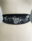 HERITAGE EMBROIDERED Belt- Red River- cream on charcoal