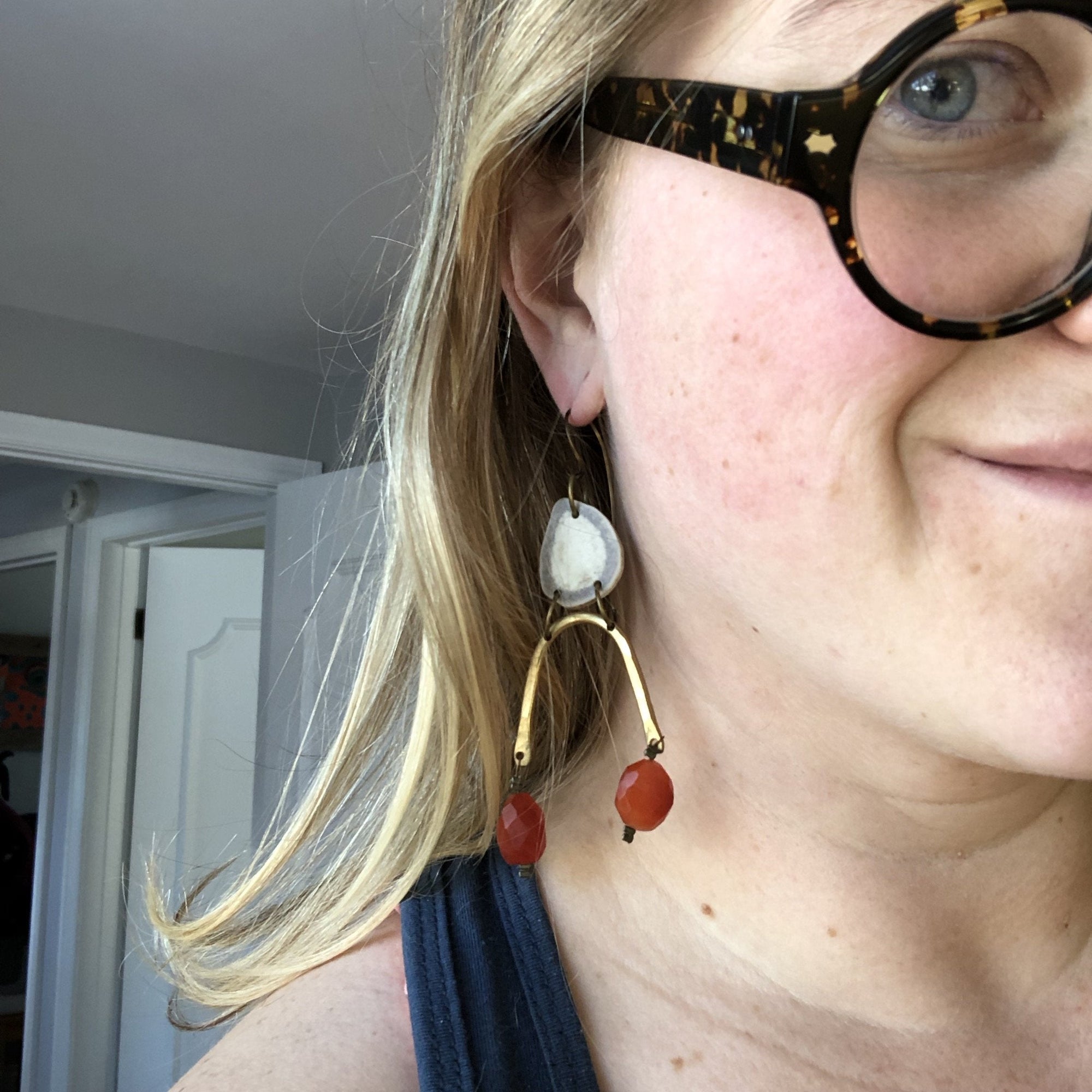 Boucles d'oreilles goutte de lune Sheppards Hook - Quartz Herkimer - 404