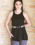 Handmade Beaded Belt - Black Fléchée - 1.5"