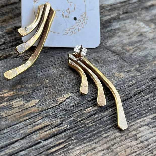 Sheppards Hook - Brass Staghorn Earrings- #124