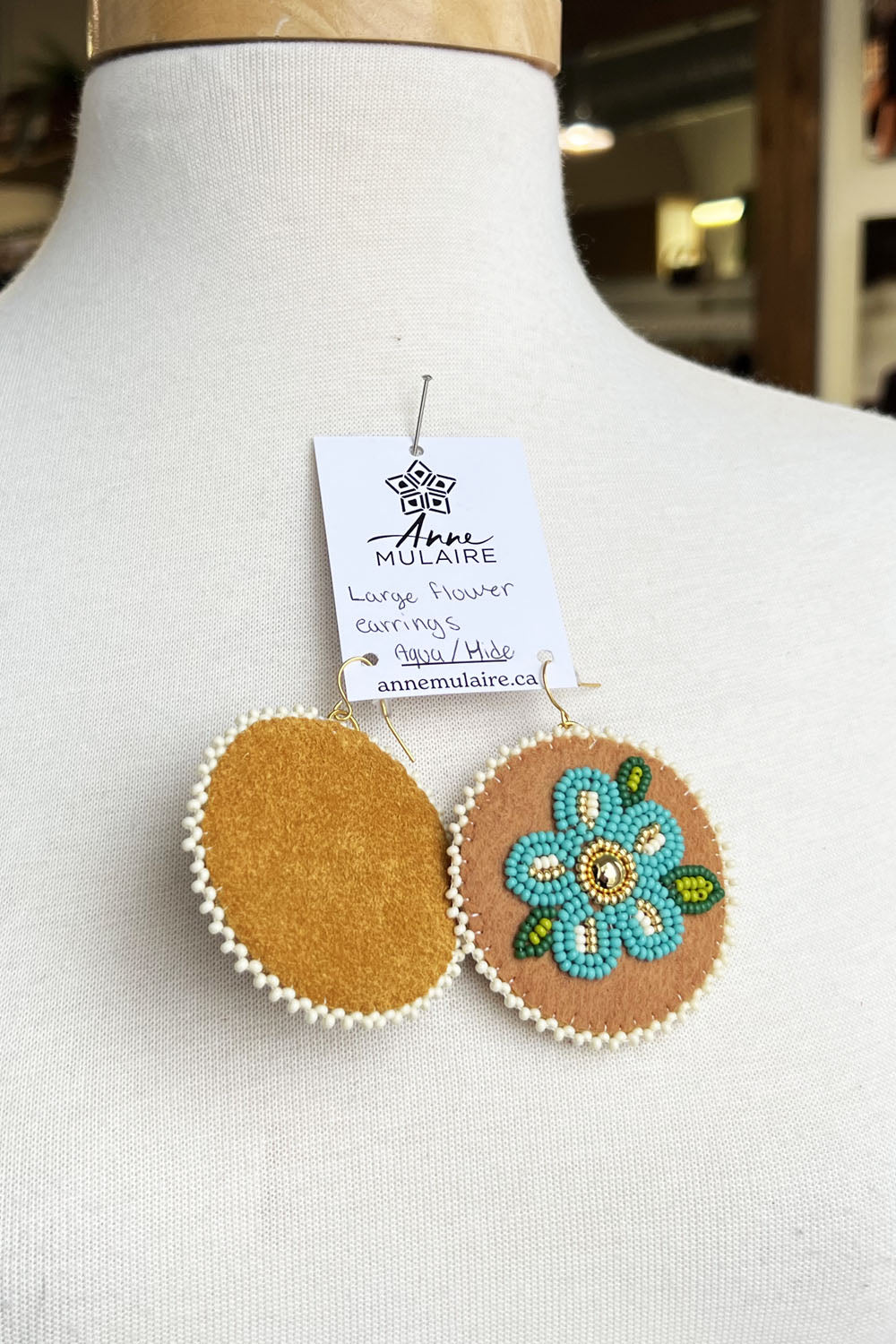 MJ- Metis Large Flower Earrings- Aqua/Brown