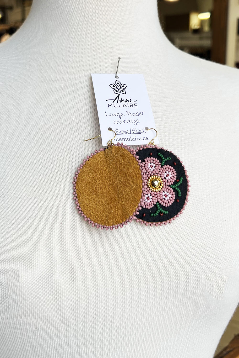MJ- Metis Large Flower Earrings- Rose/Black