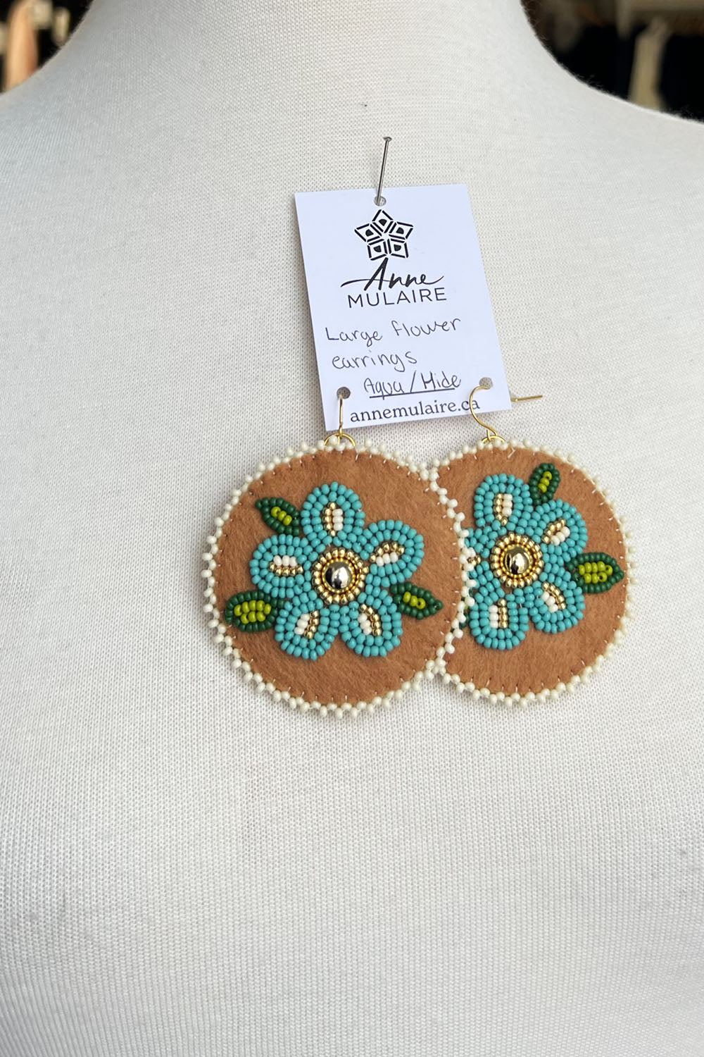 MJ- Metis Large Flower Earrings- Aqua/Brown
