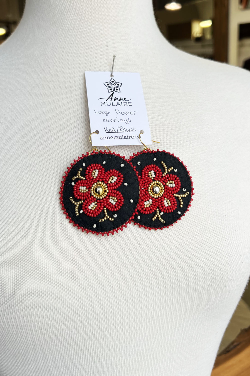 MJ- Metis Large Flower Earrings- Red/ Black