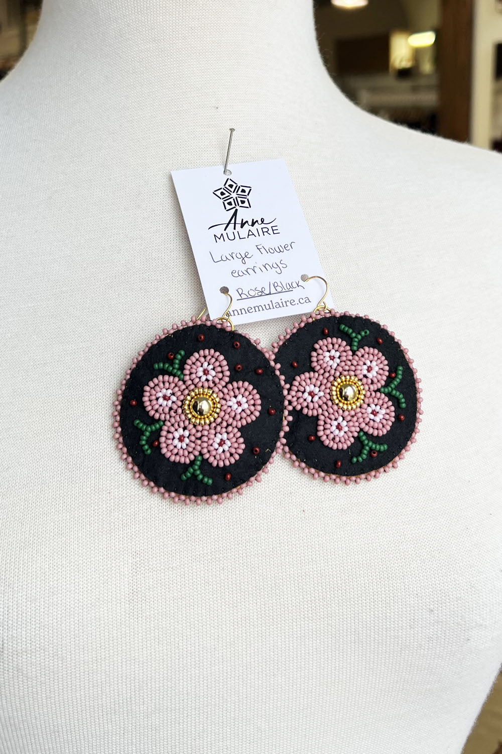 MJ- Metis Large Flower Earrings- Rose/Black
