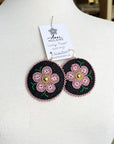 MJ- Metis Large Flower Earrings- Rose/Black