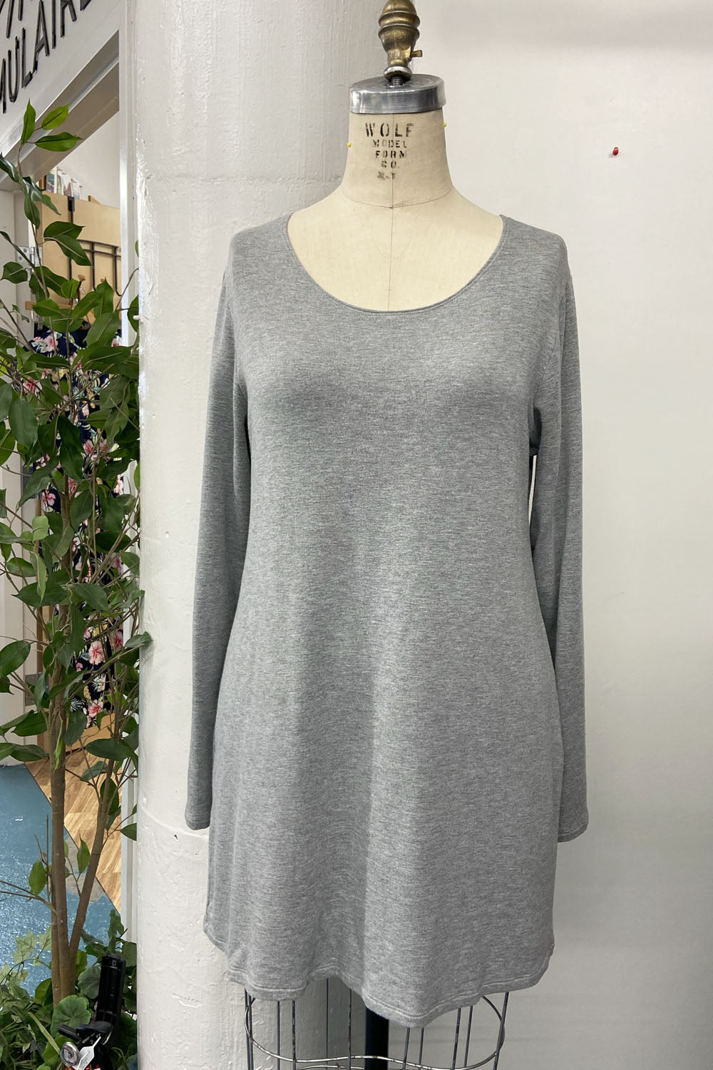 RESALE - Basic Crew Tunic - heather greay - L - RE717