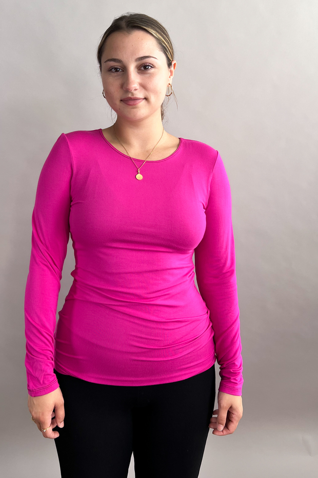 GREEN SALE - CLASSIC Long Sleeve Top - Crew - Slim Fit - Bright Pink