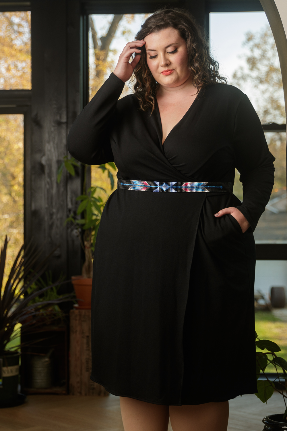 GREEN SALE - NAOMI LONG SLEEVE WRAP Dress - black