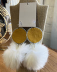 MJ- Quill Flower PomPom Earrings - Black/white rabbit
