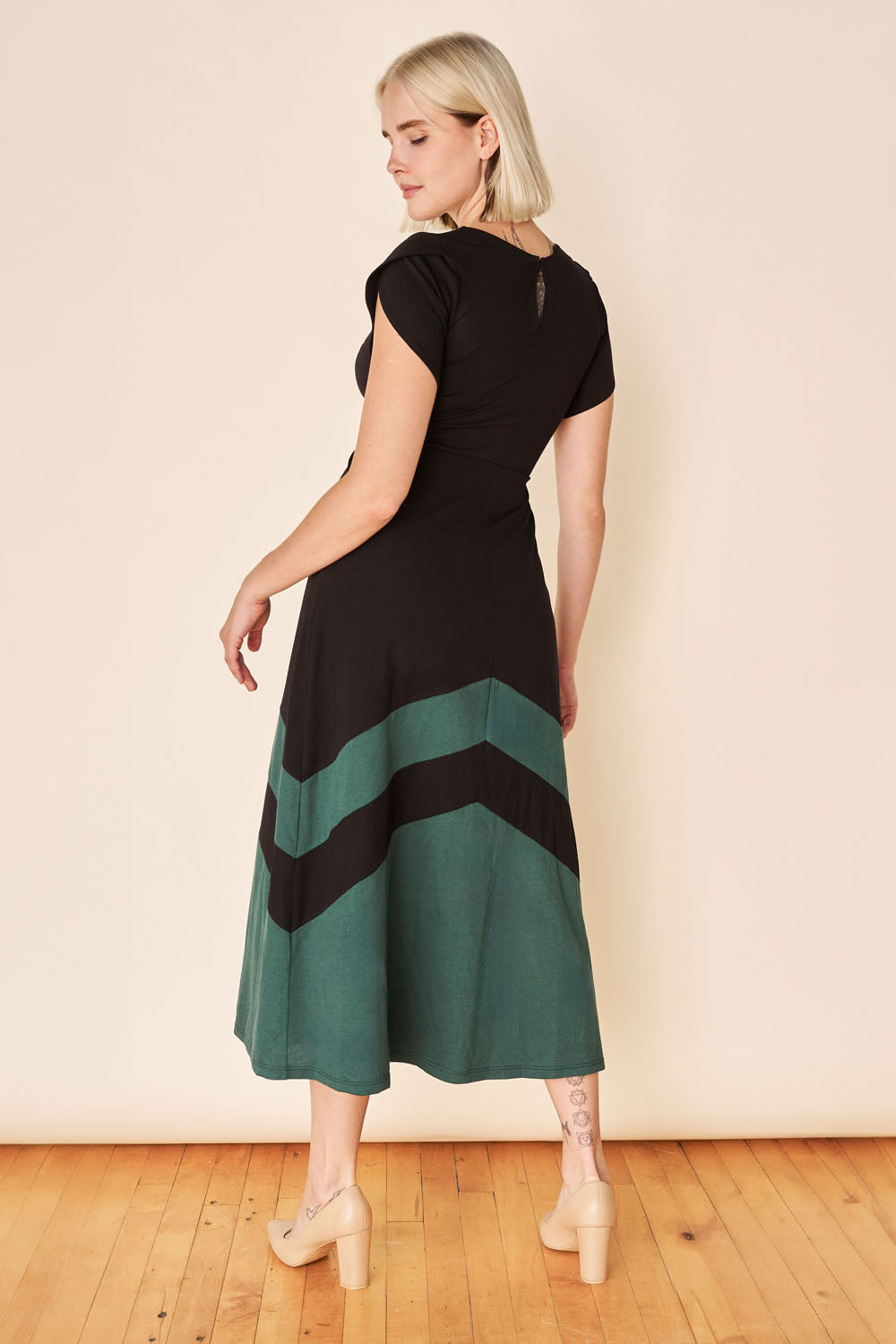 VELORA Dress- Black/ Forest Teal