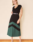 VELORA Dress- Black/ Forest Teal