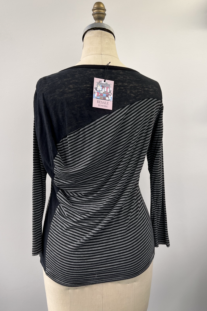 RESALE - Pearl Drape Top- Black stripe- S