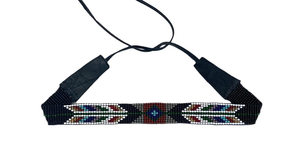 Handmade Beaded Belt - Black Fléchée - 1.5&quot;