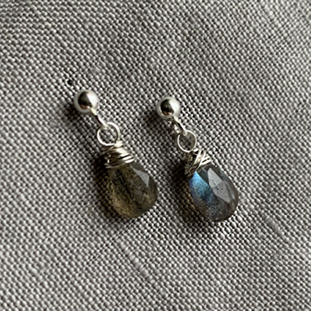 Naked Sage - Linnaea Earrings (London Topaz, Moonstone, Pink Sapphire & Labradorite)