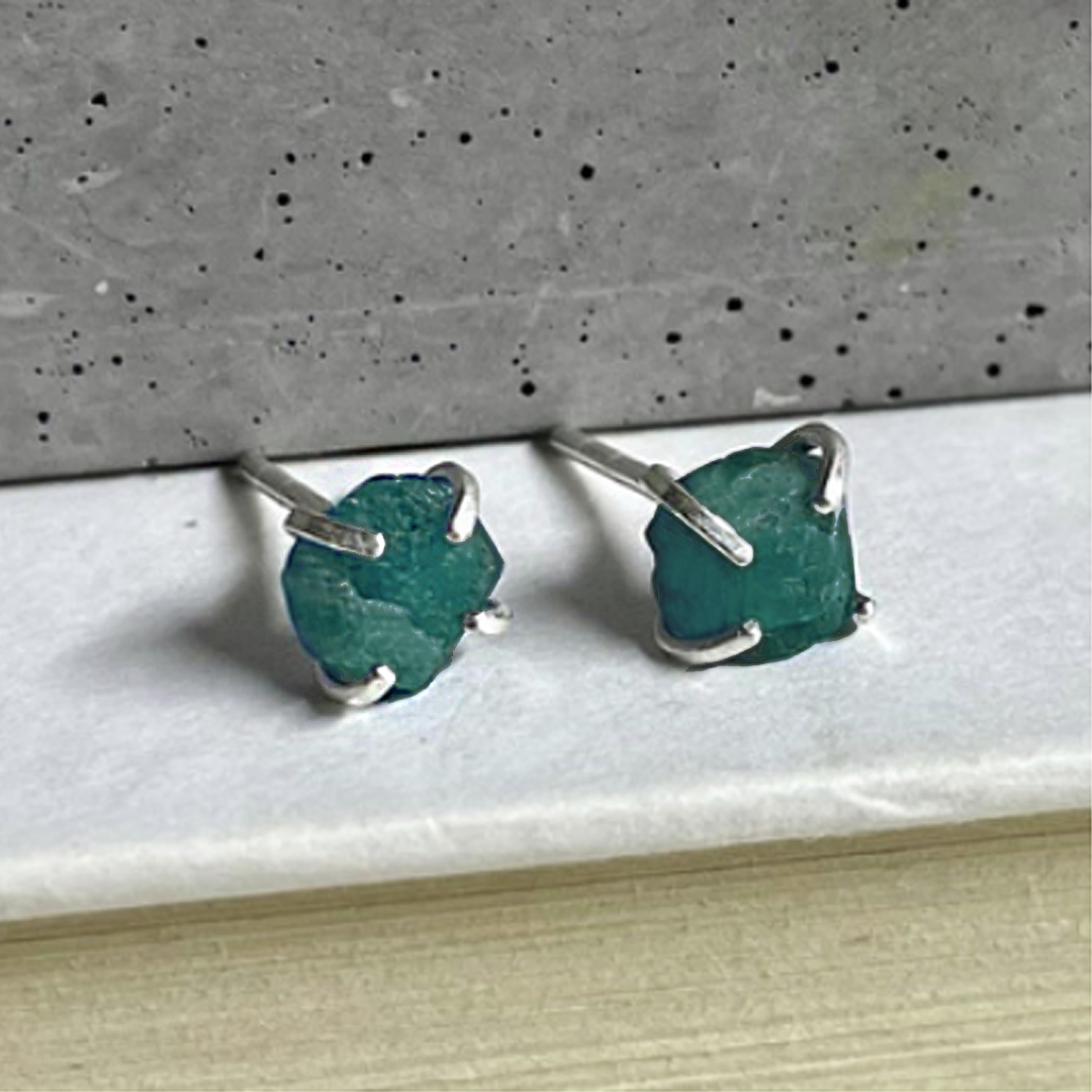 Naked Sage - Mineral Prong Set Raw Stone Studs (Apatite, Emerald &amp; Ruby)