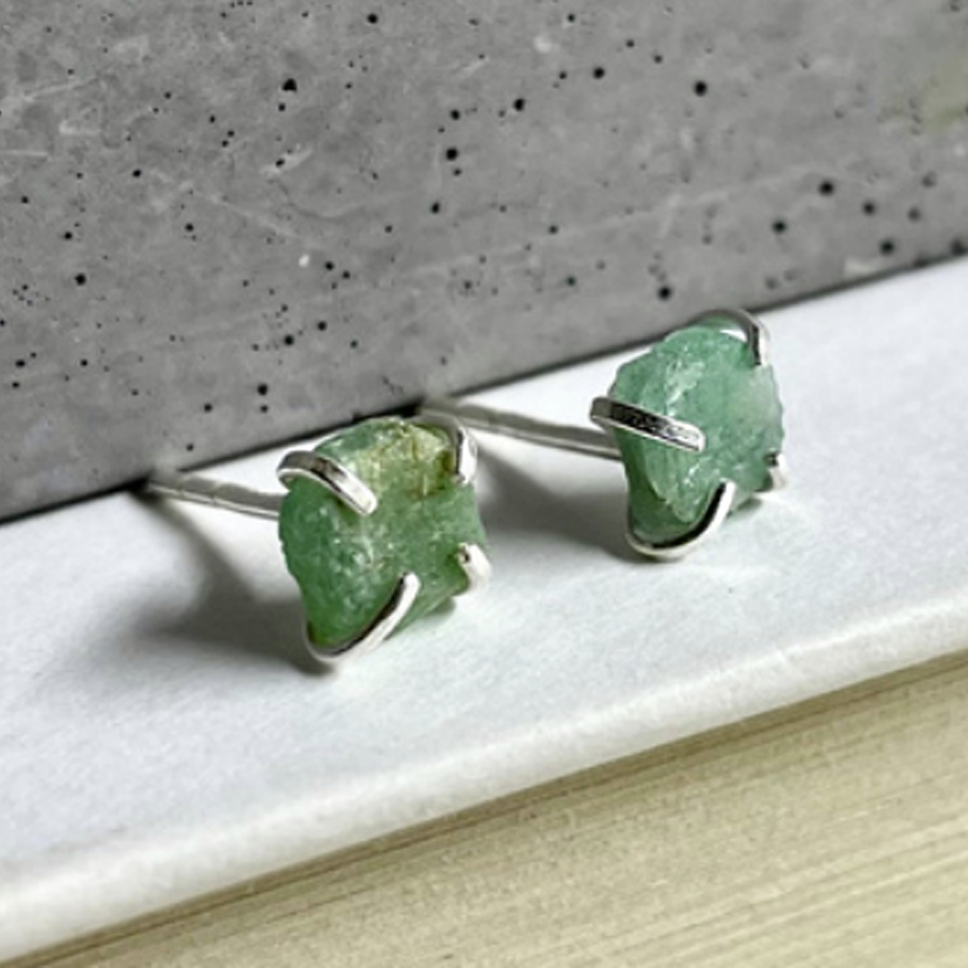 Naked Sage - Mineral Prong Set Raw Stone Studs (Apatite, Emerald &amp; Ruby)