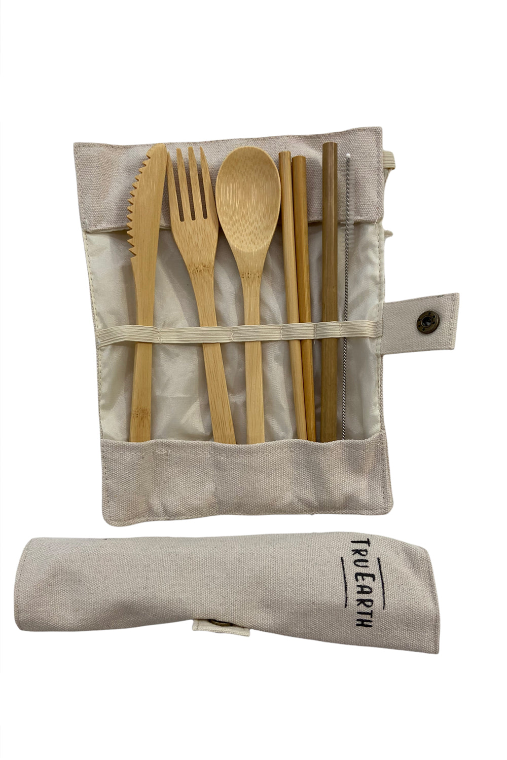 TRU EARTH - Ensemble de coutellerie de bambou (fourchette, cuillère, couteau, baguettes, paille)