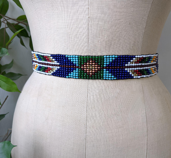 Handmade Beaded Belt - Blue Flechee