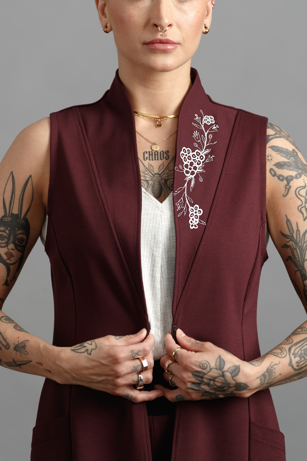 RED RIVER LONG Vest - Merlot - M - Anne Mulaire