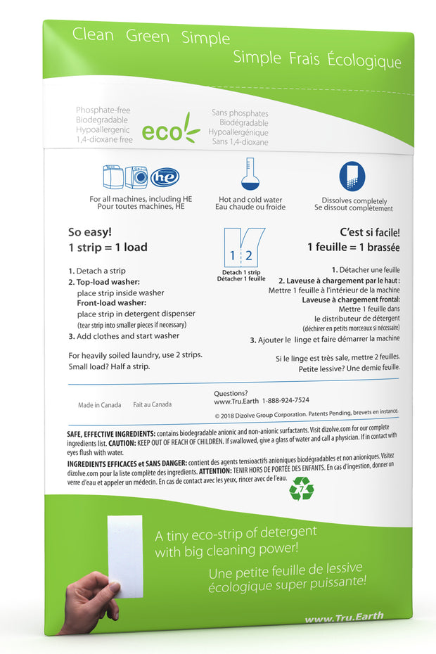 TRU EARTH Eco-strip Laundry Detergent - Fragrance Free - 32 Loads