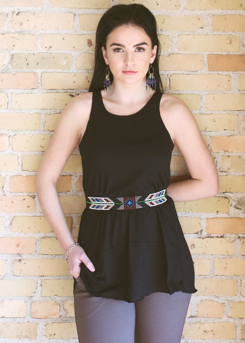 Handmade Beaded Belt - Black Fléchée - 1.5&quot;