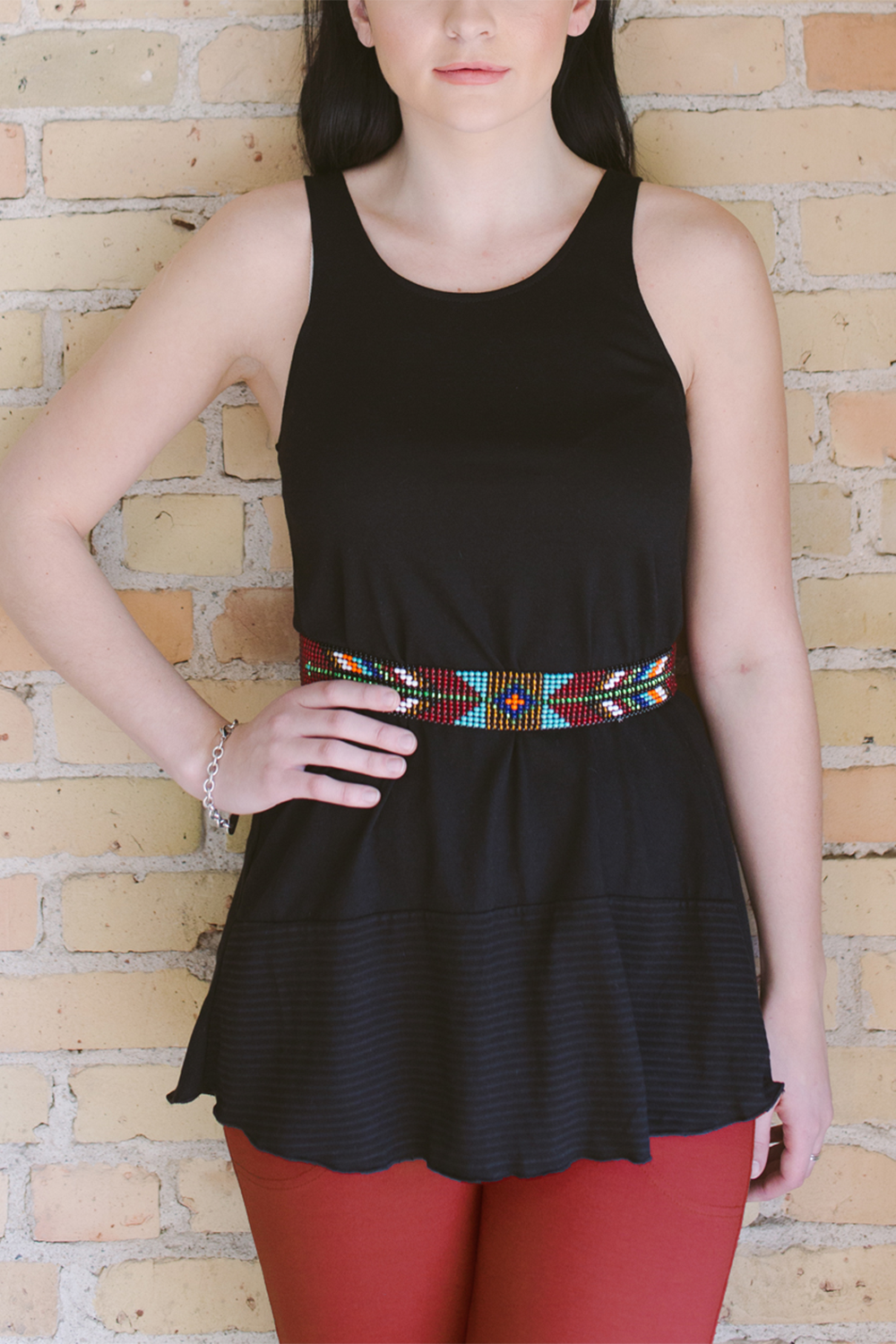 Handmade Beaded Belt - Red Fléchée - 1.5